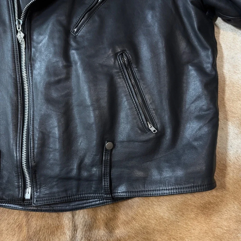 VTG Harley Davidson Leather Biker Jacket 54 Tall Mens Black Double Rider Quilted